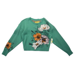 Anthropologie Maeve Camryn Cropped Crewneck Knit Sweater Floral Green Size S